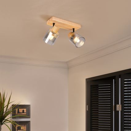 Brilagi - Takspot HYGGE 2xE14/15W/230V gummiträ/rökfärgad