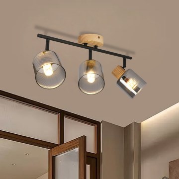 Brilagi - Takspot HYGGE 3xE14/15W/230V gummiträ/rökfärgad