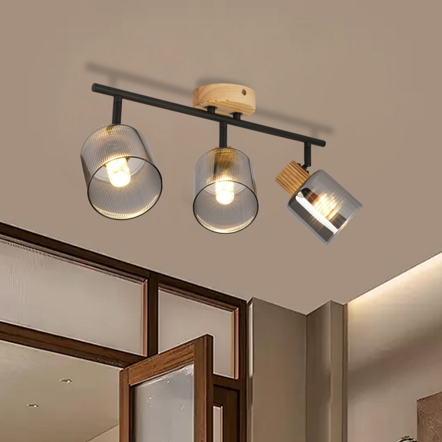 Brilagi - Takspot HYGGE 3xE14/15W/230V gummiträ/rökfärgad