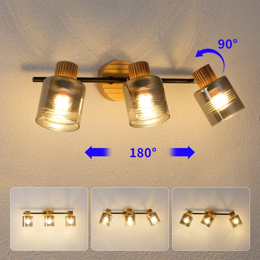 Brilagi - Takspot HYGGE 3xE14/15W/230V gummiträ/rökfärgad