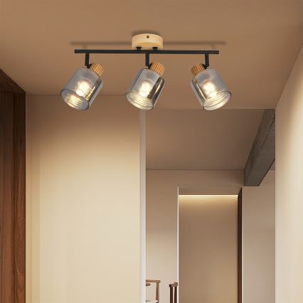 Brilagi - Takspot HYGGE 3xE14/15W/230V gummiträ/rökfärgad