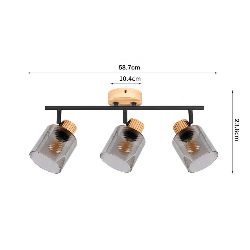 Brilagi - Takspot HYGGE 3xE14/15W/230V gummiträ/rökfärgad