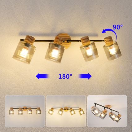 Brilagi - Takspot HYGGE 4xE14/15W/230V gummiträ/rökfärgad