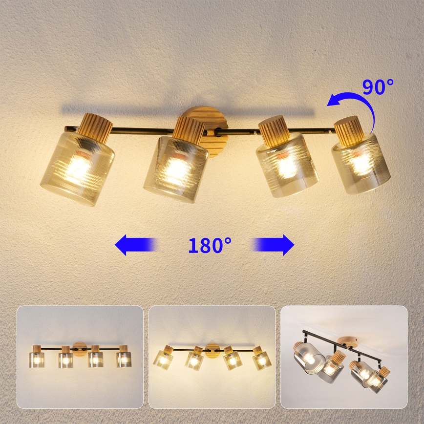 Brilagi - Takspot HYGGE 4xE14/15W/230V gummiträ/rökfärgad