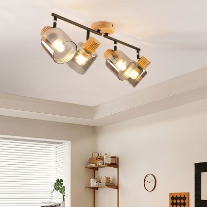 Brilagi - Takspot HYGGE 4xE14/15W/230V gummiträ/rökfärgad