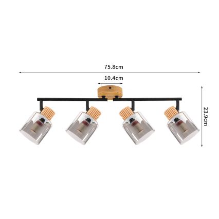 Brilagi - Takspot HYGGE 4xE14/15W/230V gummiträ/rökfärgad