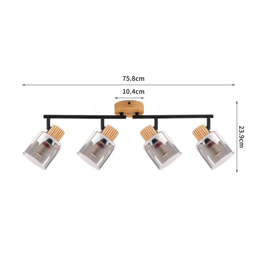 Brilagi - Takspot HYGGE 4xE14/15W/230V gummiträ/rökfärgad