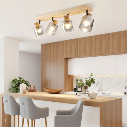 Brilagi - Takspot HYGGE 4xE14/15W/230V gummiträ/rökfärgad