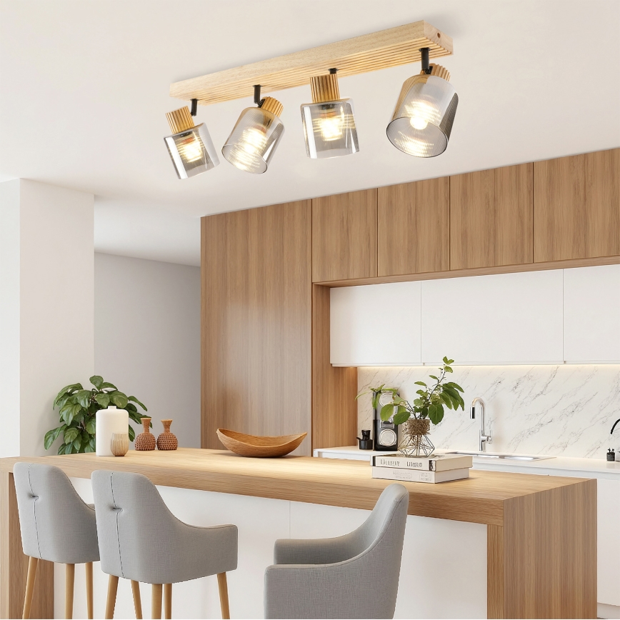 Brilagi - Takspot HYGGE 4xE14/15W/230V gummiträ/rökfärgad