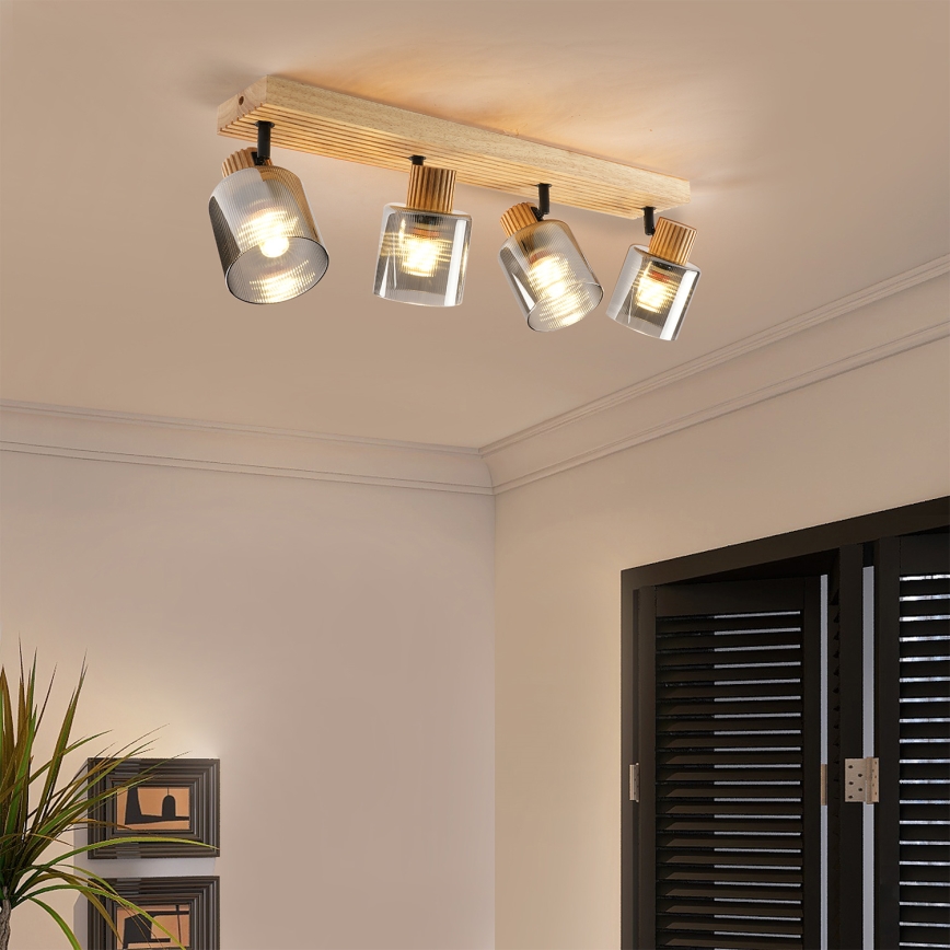 Brilagi - Takspot HYGGE 4xE14/15W/230V gummiträ/rökfärgad