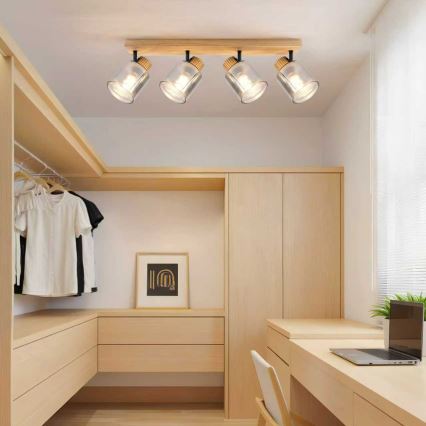 Brilagi - Takspot HYGGE 4xE14/15W/230V gummiträ/rökfärgad