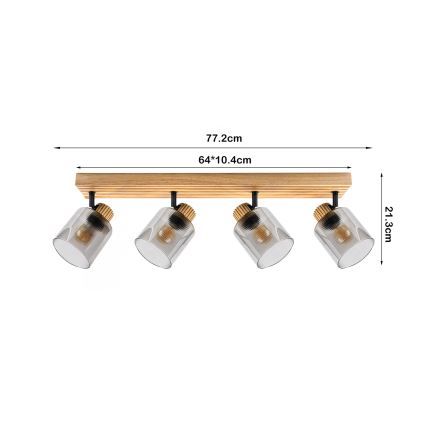 Brilagi - Takspot HYGGE 4xE14/15W/230V gummiträ/rökfärgad