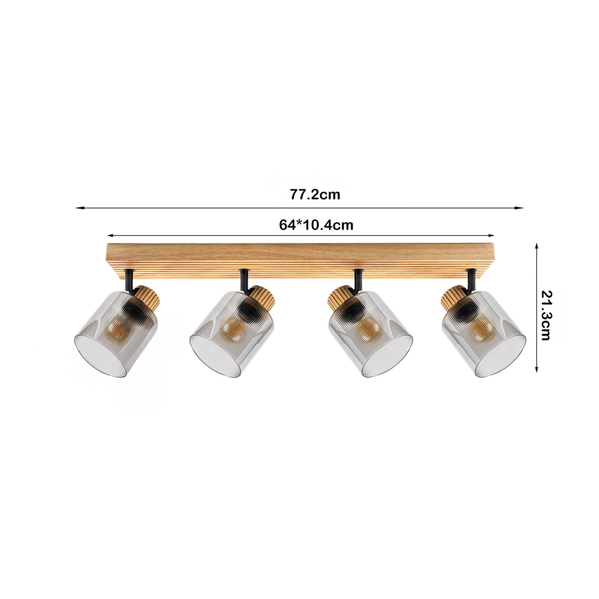 Brilagi - Takspot HYGGE 4xE14/15W/230V gummiträ/rökfärgad