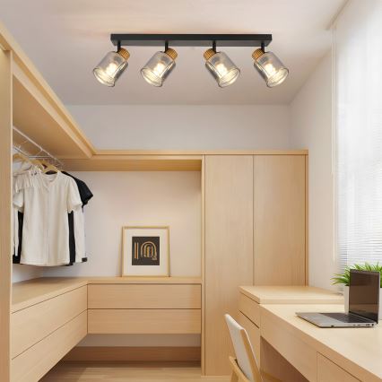 Brilagi - Takspot HYGGE 4xE14/15W/230V svart/rökfärgad