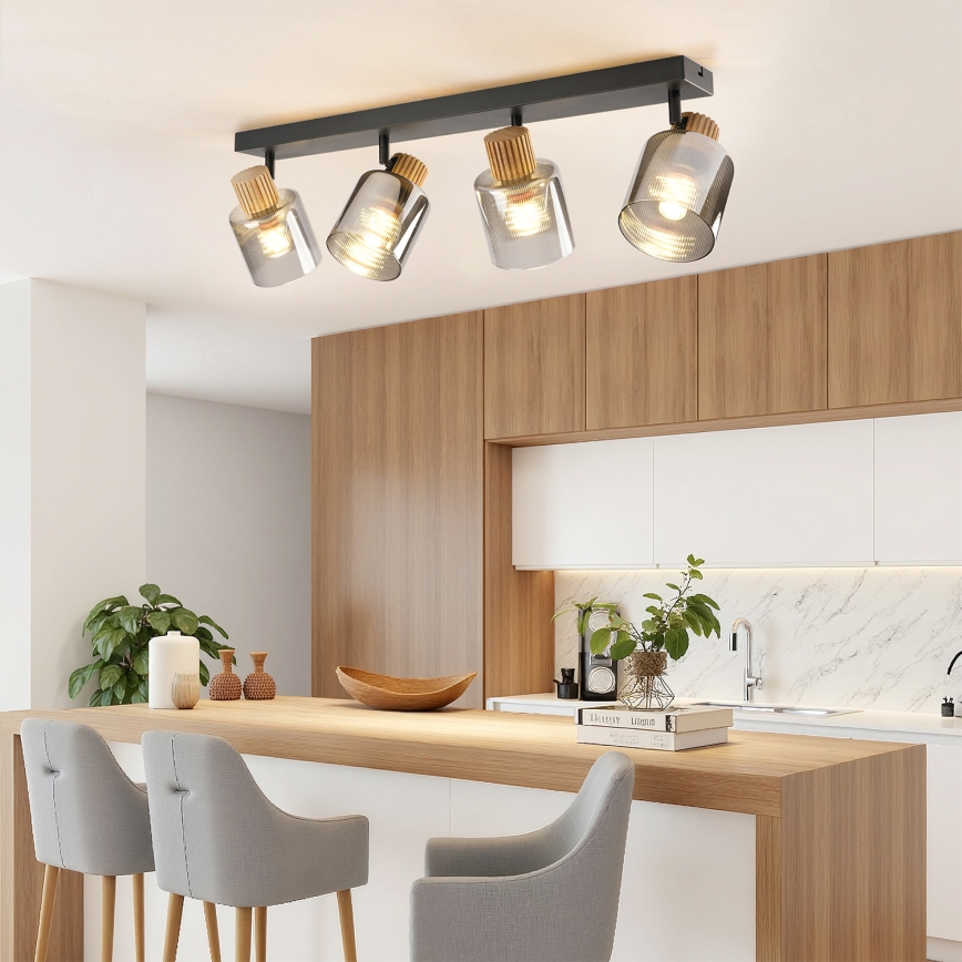 Brilagi - Takspot HYGGE 4xE14/15W/230V svart/rökfärgad