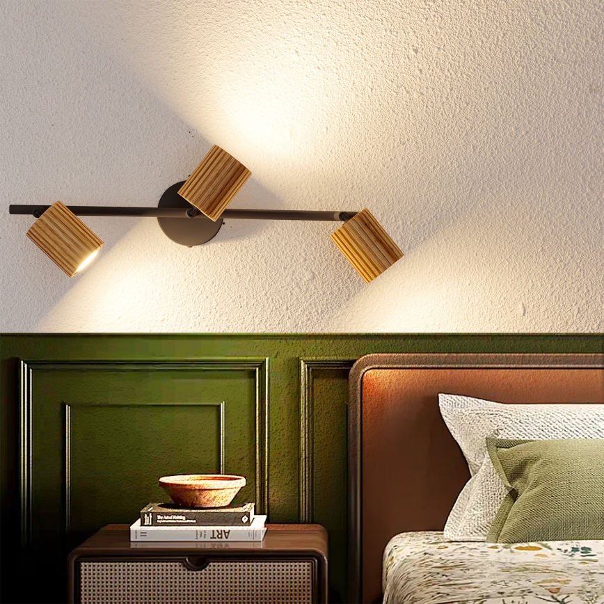 Brilagi - Takspot MODERN WOOD 3xGU10/8W/230V gummiträ/svart