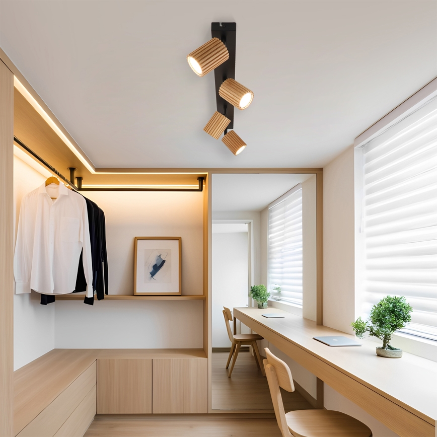 Brilagi - Takspot MODERN WOOD 4xGU10/8W/230V gummiträ/svart