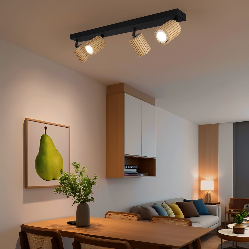 Brilagi - Takspot MODERN WOOD 4xGU10/8W/230V gummiträ/svart