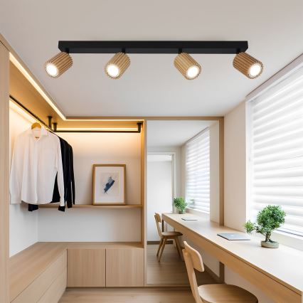 Brilagi - Takspot MODERN WOOD 4xGU10/8W/230V gummiträ/svart