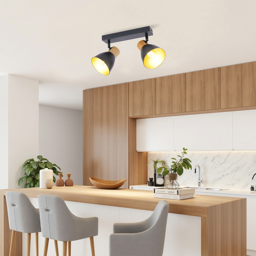 Brilagi - Takspot ODENSE 2xE14/10W/230V gummiträ/svart