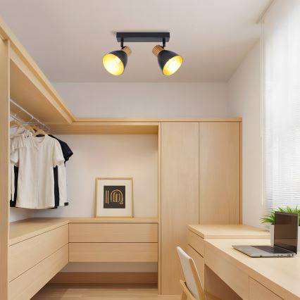 Brilagi - Takspot ODENSE 2xE14/10W/230V gummiträ/svart