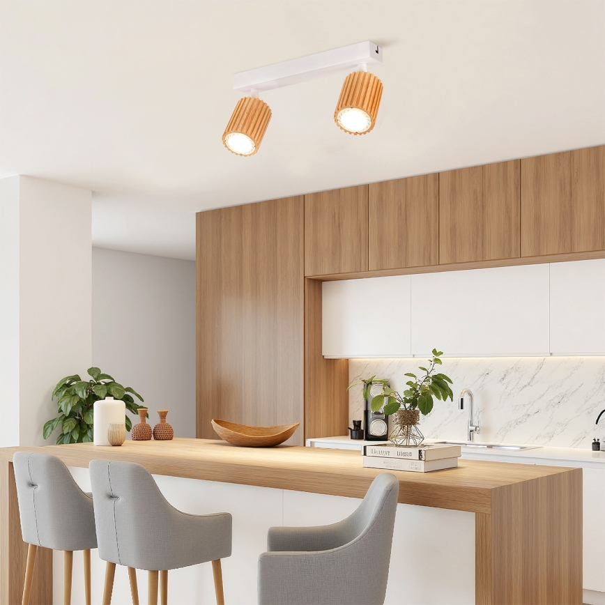 Brilagi - Takspotlight MODERN WOOD 2xGU10/8W/230V gummiträ/vit