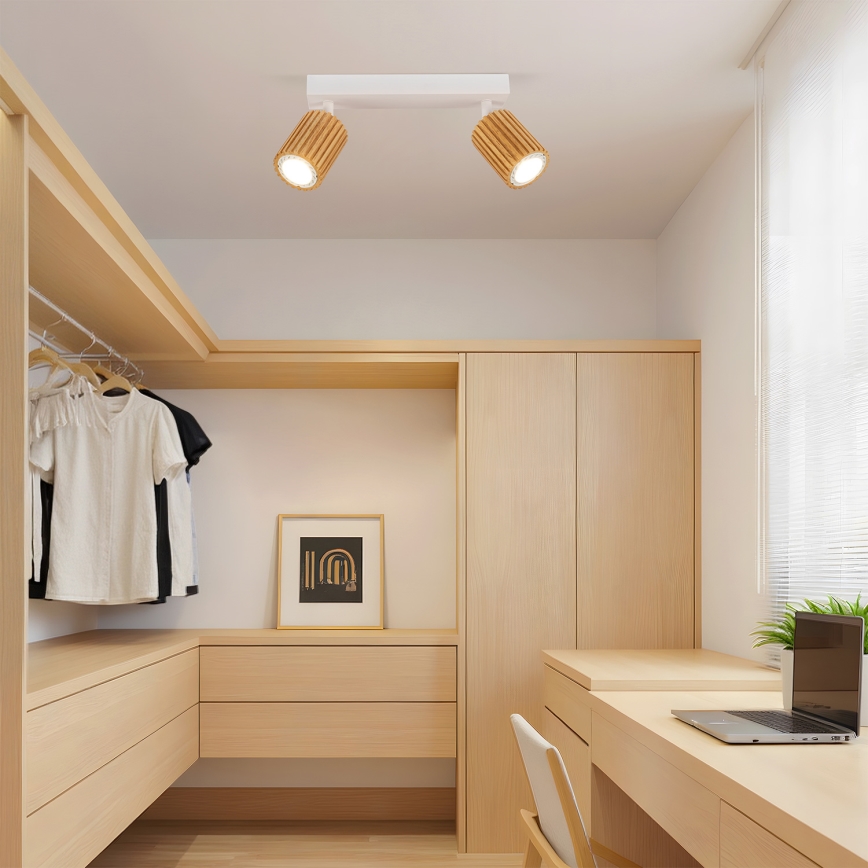 Brilagi - Takspotlight MODERN WOOD 2xGU10/8W/230V gummiträ/vit