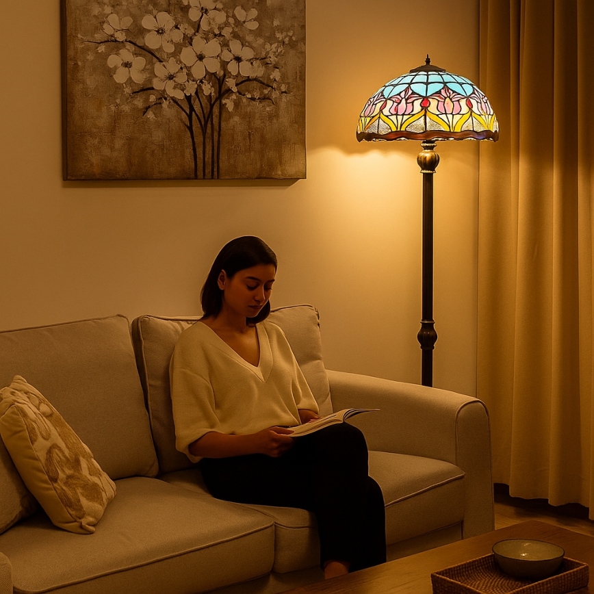 Brilagi - Tiffany-stil golvlampa LORAS 2xE27/60W/230V