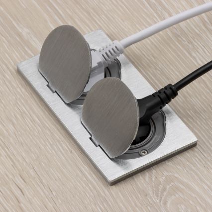 Brilagi - Utomhus inbyggd golv dubbelt uttag IP55 silver rektangulär