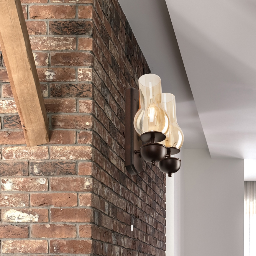 Brilagi - Vägglampa COTTAGE 2xE14/40W/230V bok/brun