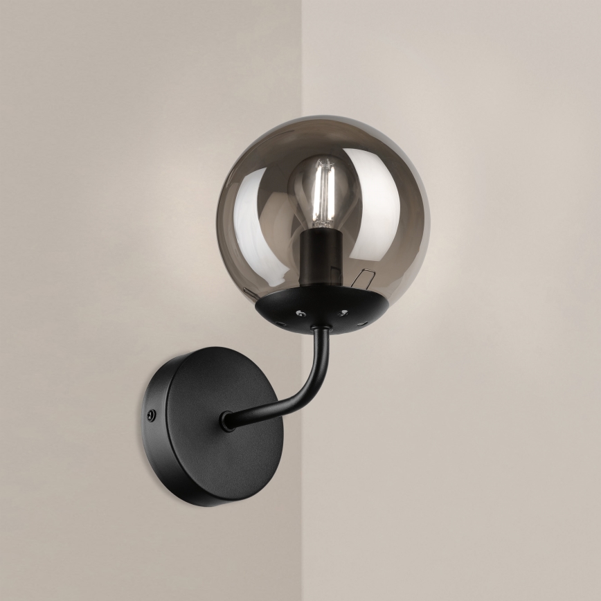 Brilagi - Vägglampa MALIVA 1xE14/15W/230V svart/rökfärgad