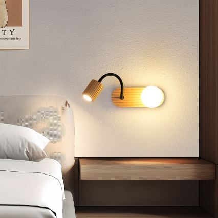 Brilagi - Vägglampa MODERN WOOD 1xG9/5W/230V + 1xGU10/8W gummiträ