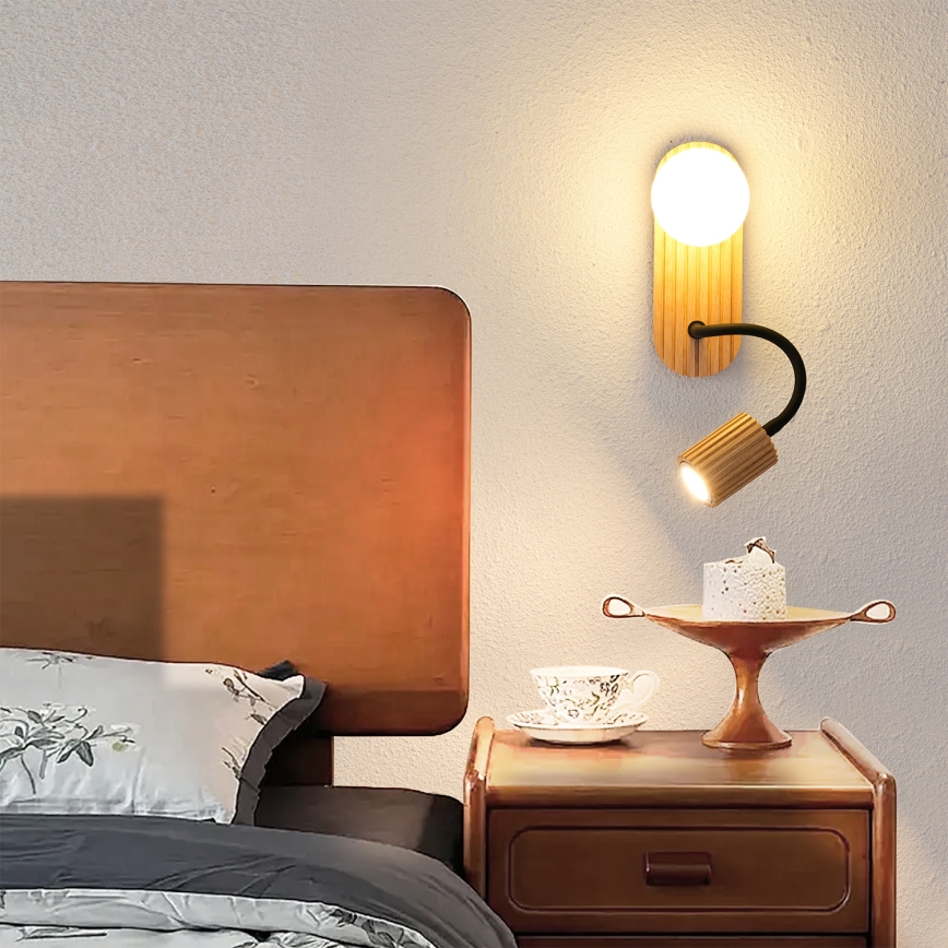 Brilagi - Vägglampa MODERN WOOD 1xG9/5W/230V + 1xGU10/8W gummiträ