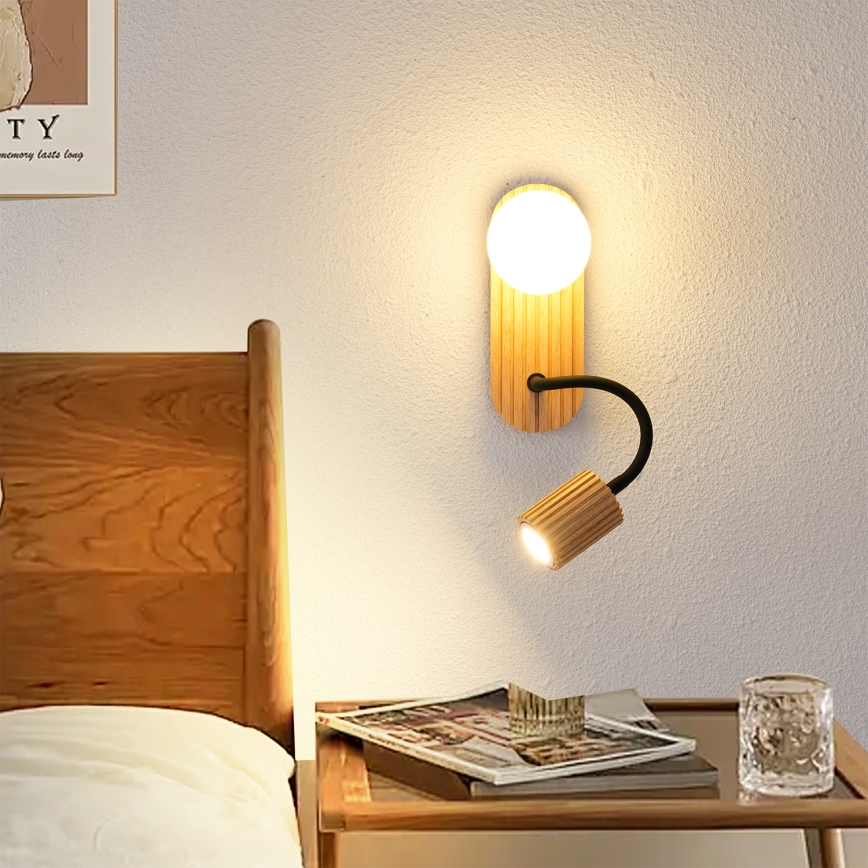 Brilagi - Vägglampa MODERN WOOD 1xG9/5W/230V + 1xGU10/8W gummiträ