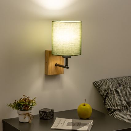 Brilagi - Vägglampa NUBILA WOOD 1xE27/25W/230V ek/grön