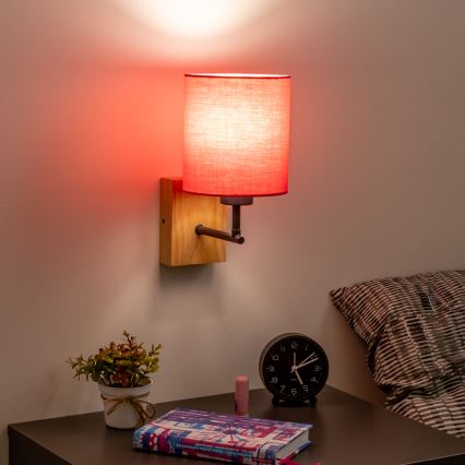 Brilagi - Vägglampa NUBILA WOOD 1xE27/25W/230V ek/rosa