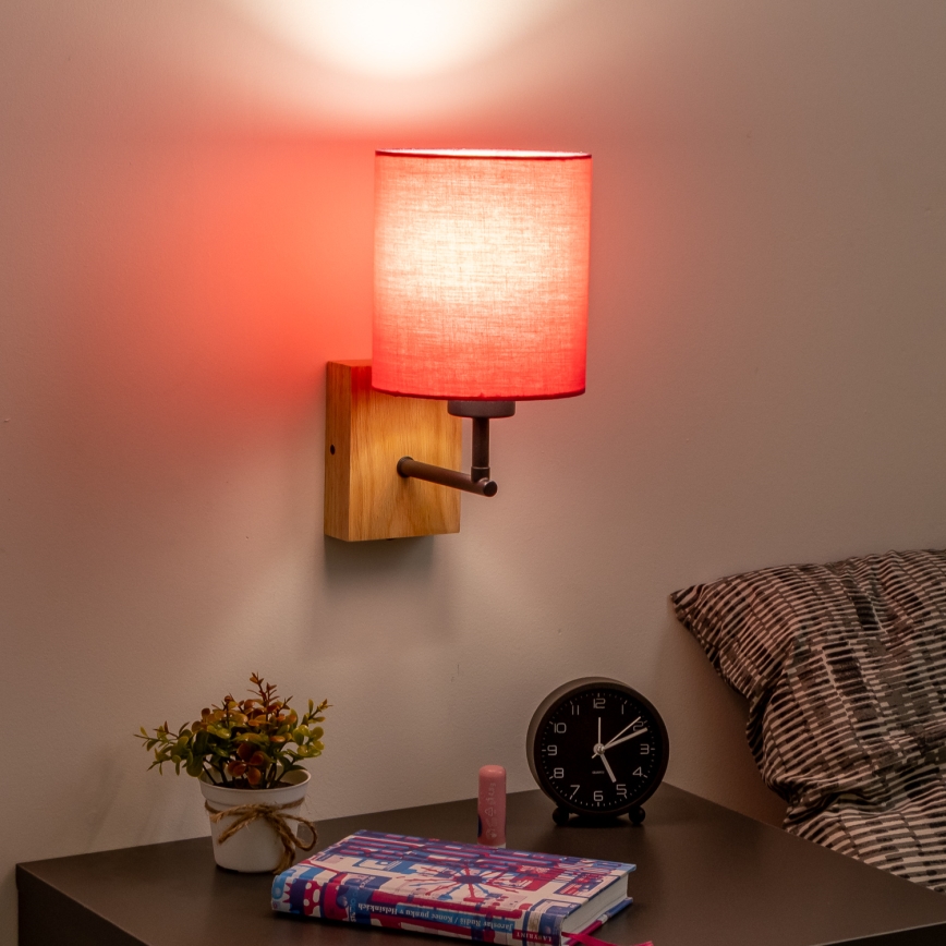 Brilagi - Vägglampa NUBILA WOOD 1xE27/25W/230V ek/rosa