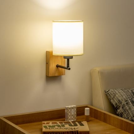Brilagi - Vägglampa NUBILA WOOD 1xE27/25W/230V ek/svart/grädde
