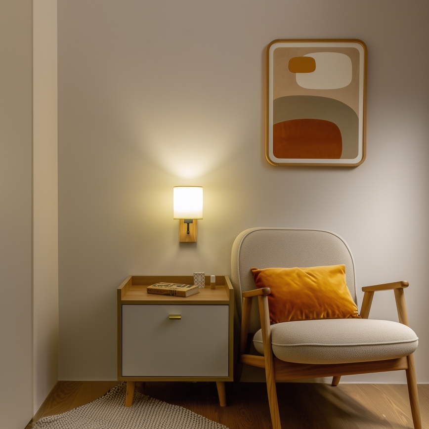 Brilagi - Vägglampa NUBILA WOOD 1xE27/25W/230V ek/svart/grädde