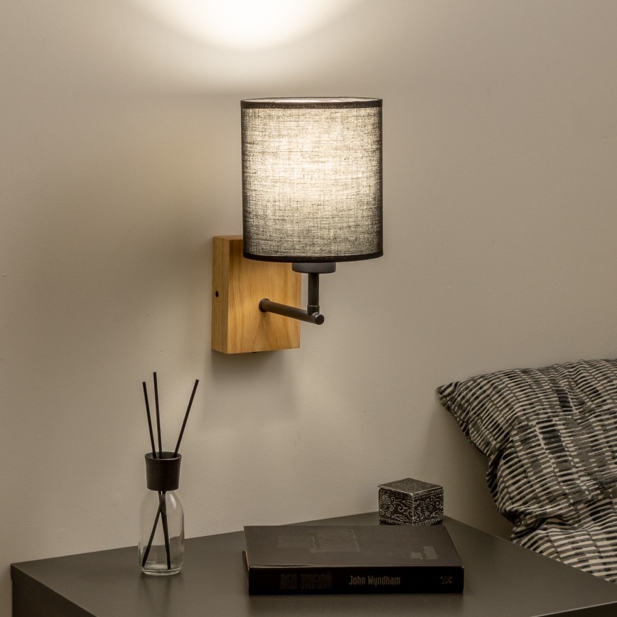 Brilagi - Vägglampa NUBILA WOOD 1xE27/25W/230V ek/svart
