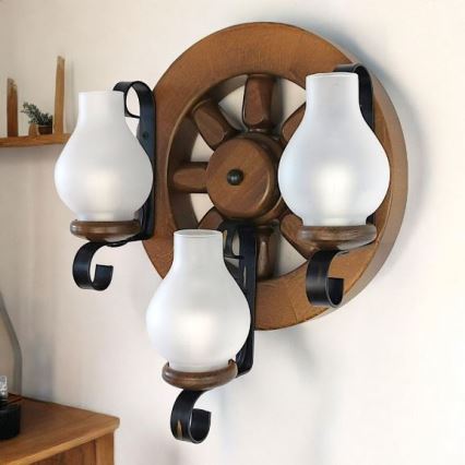 Brilagi - Vägglampa ROATA APLICA 3xE14/40W/230V bok/valnöt