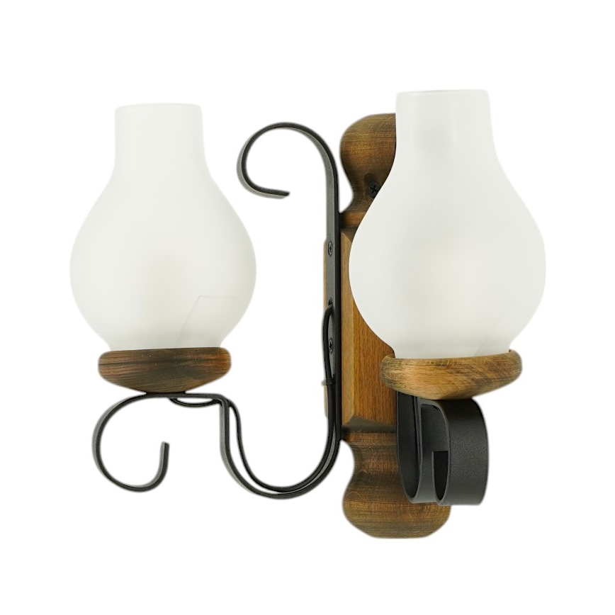 Brilagi - Vägglampa RUSTIC 2xE14/40W/230V bok/valnöt