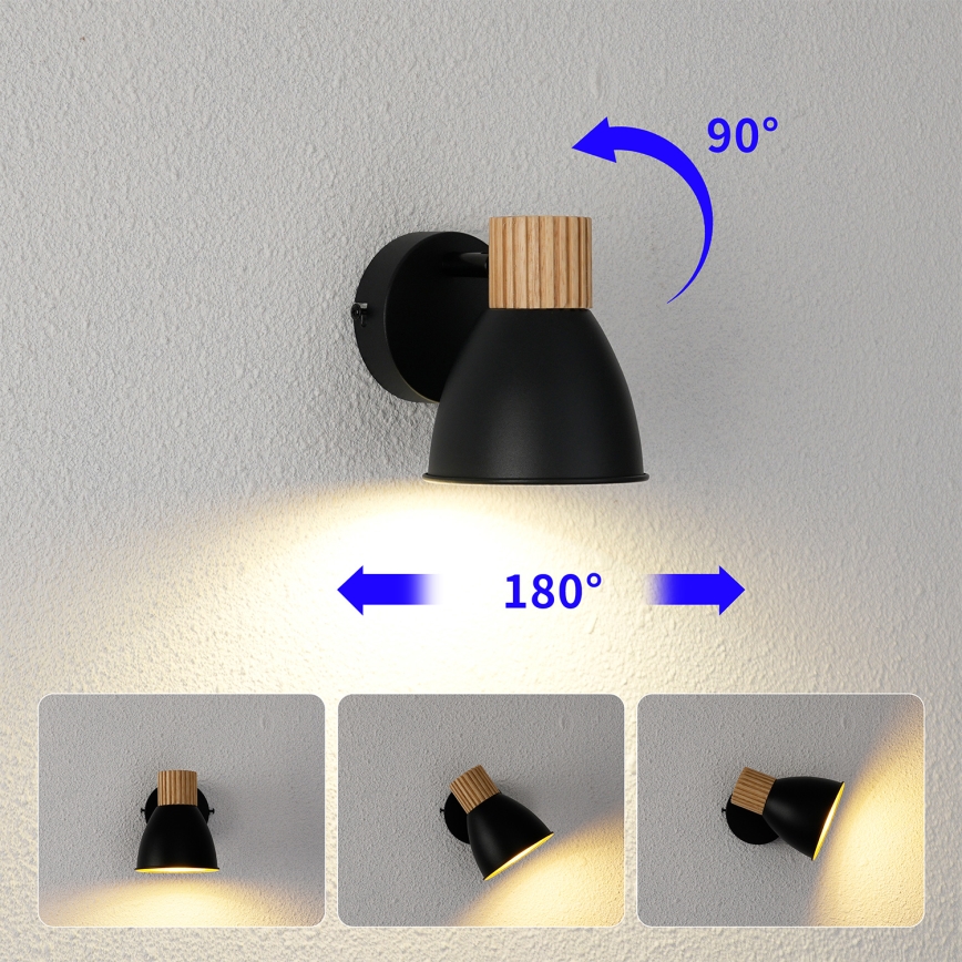 Brilagi - Väggmonterad spotlampa ODENSE 1xE14/10W/230V gummiträ/svart