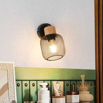 Brilagi - Väggspot BASKLITE 1xE27/15W/230V gummiträ/svart