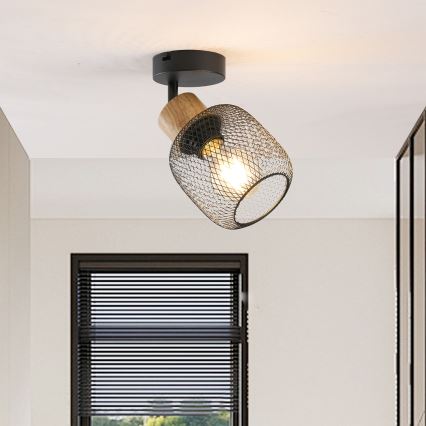 Brilagi - Väggspot BASKLITE 1xE27/15W/230V gummiträ/svart