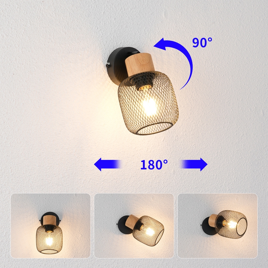 Brilagi - Väggspot BASKLITE 1xE27/15W/230V gummiträ/svart