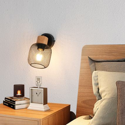 Brilagi - Väggspot BASKLITE 1xE27/15W/230V gummiträ/svart