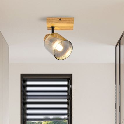 Brilagi - Väggspot HYGGE 1xE14/15W/230V gummiträ/rökfärgad