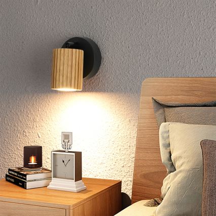 Brilagi - Väggspot MODERN WOOD 1xGU10/8W/230V gummiträ/svart