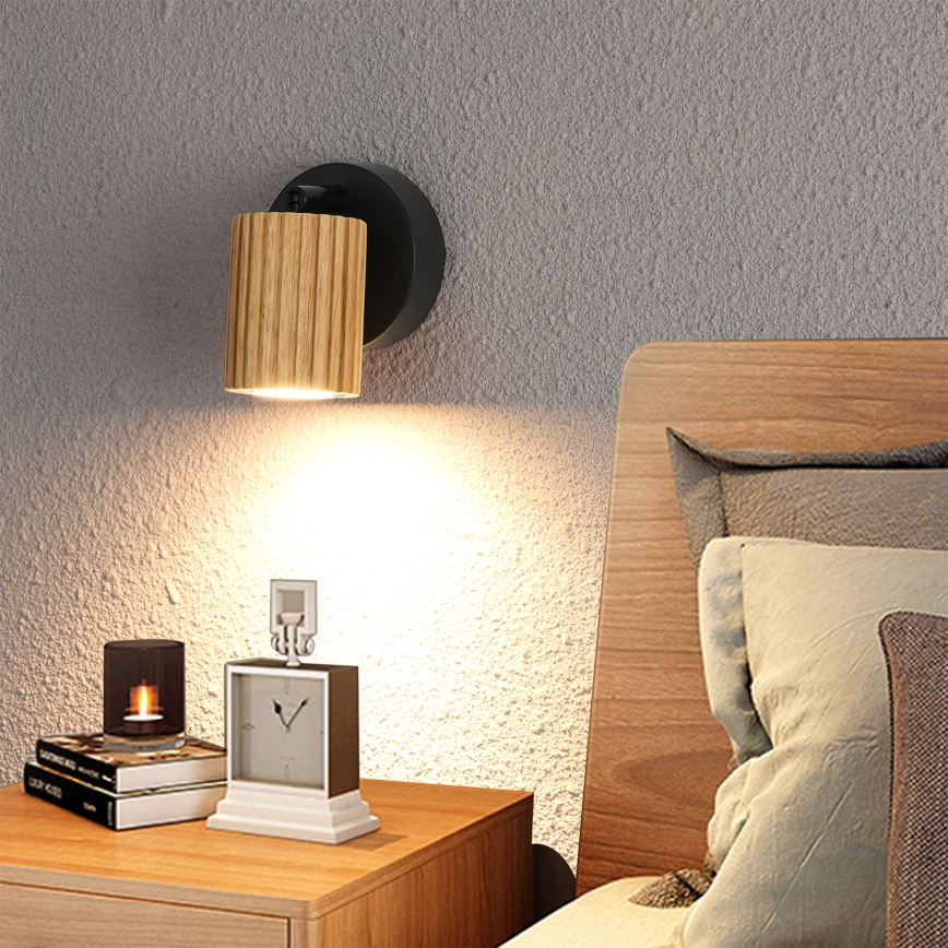 Brilagi - Väggspot MODERN WOOD 1xGU10/8W/230V gummiträ/svart
